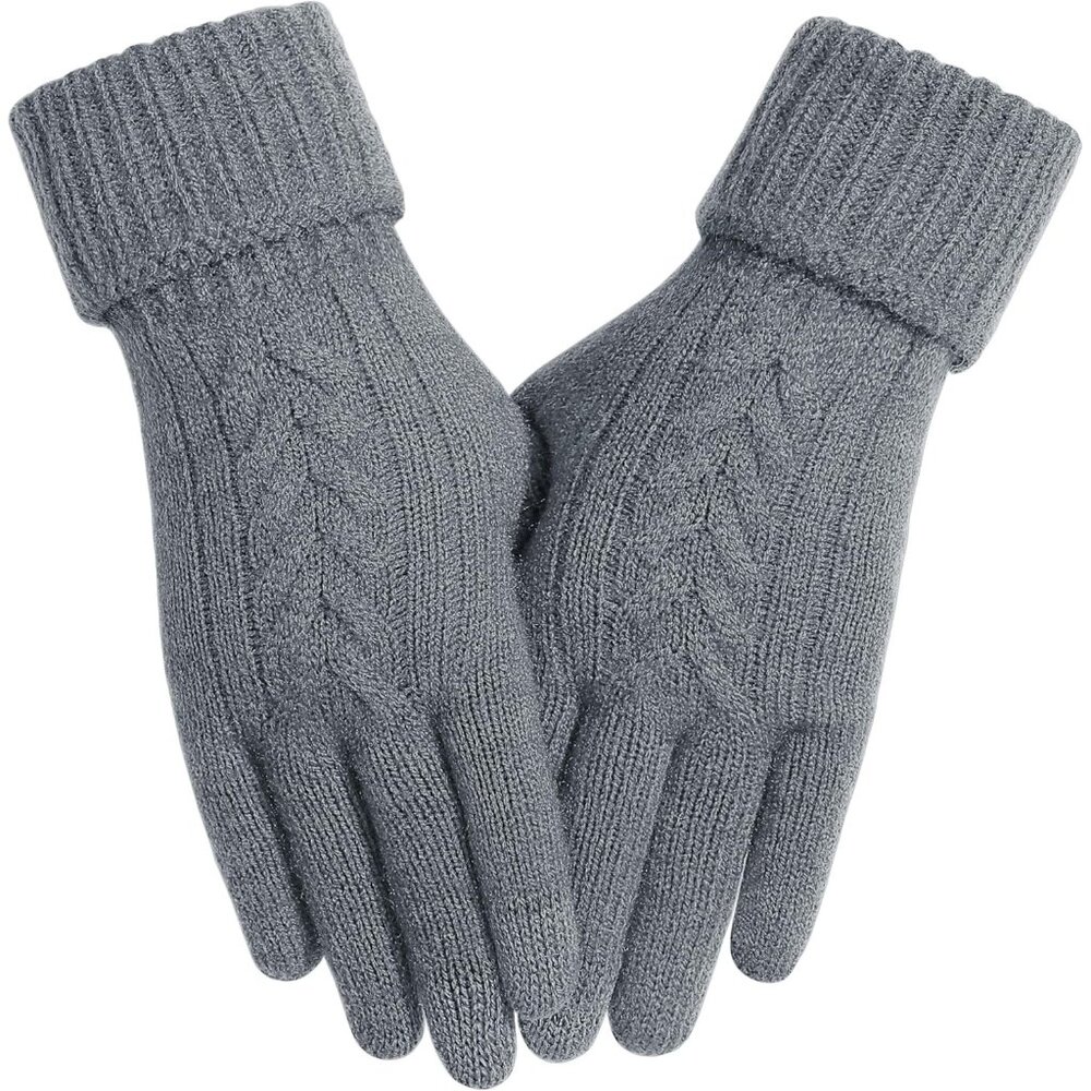 Women's Deep Gray Stylish Winter Warm Elastic Knit Acrylic Lined Gloves Design